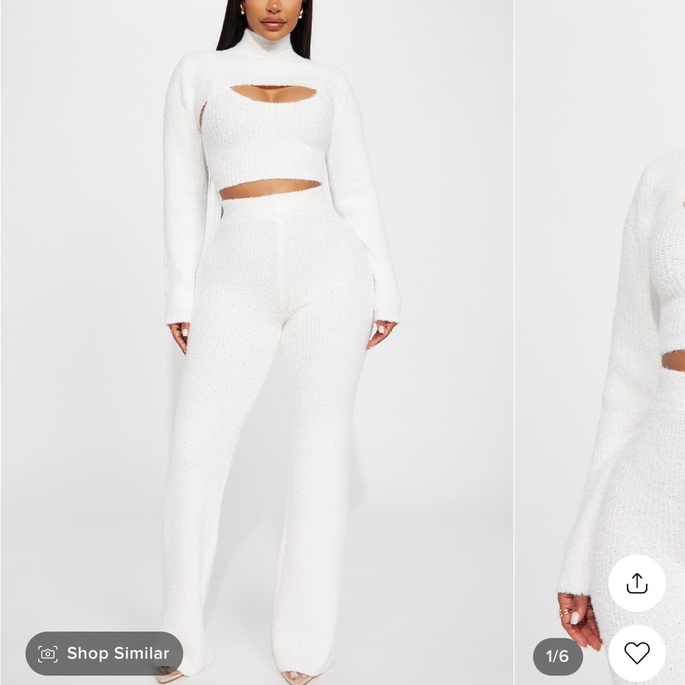 Fuzzy 3 piece white pant set